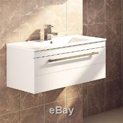 1000mm Modern White Wall Mounted Hung Vanity Unit Milimalist Basin and Cabinet