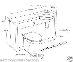 1700mm L Shape Bathroom 1200mm Vanity Grey & Black Fitted Furniture Unit Suite