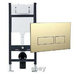 1.13m Wall Hung Concealed Toilet Cistern Frame & Brushed Brass Flush Plate