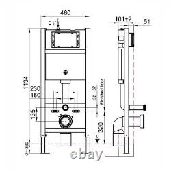 1.13m Wall Hung Concealed Toilet Cistern Frame & Brushed Brass Flush Plate