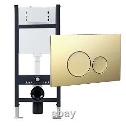 1.13m Wall Hung Concealed Toilet Cistern Frame & Brushed Brass Round Flush Plate