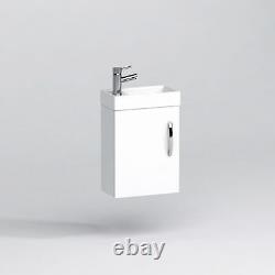 400mm Cloakroom Suite 1 Door Gloss White Wall Hung Vanity Unit & Cube Toilet