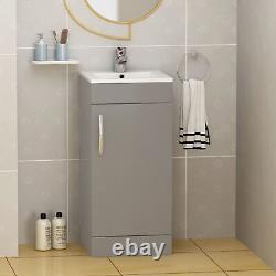 400mm Cloakroom Suite 1 Door Grey Gloss Wall Hung Vanity Unit & BTW Toilet Pack