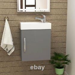 400mm Cloakroom Suite 1 Door Grey Gloss Wall Hung Vanity Unit & Breeze Toilet