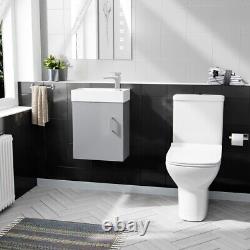 400mm Light Grey Wall Hung Vanity Cabinet & Close Coupled Toilet WC Pan Carder