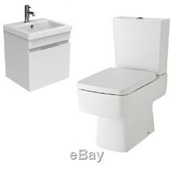 400mm Wall Hung Vanity Basin Unit Gloss White Close Coupled Toilet
