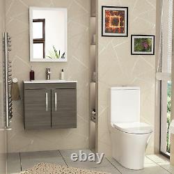 500mm Cloakroom Suite 2 Door Grey Elm Wall Hung Vanity Unit Basin & Toilet Seat