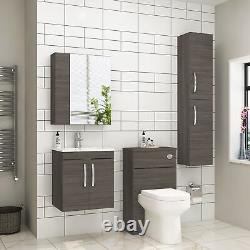 500mm Cloakroom Suite 2 Door Grey Elm Wall Hung Vanity Unit Basin & Toilet Seat