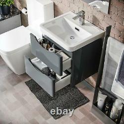 500mm Dark Grey Wall Hung Vanity Basin Unit & Square Rimless Toilet Emere