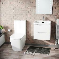 500mm White Wall Hung Vanity Basin Unit & Square Rimless Toilet Emere
