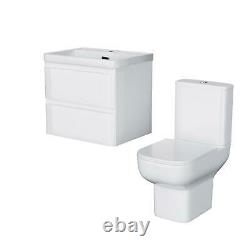 600mm Basin White Wall Hung Vanity Unit and Toilet + Soft Close Seat Charta