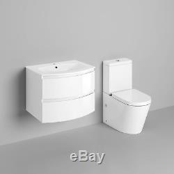 700mm Bathroom Furniture Wall Hung Vanity Unit Curved Sink Basin & Toilet Suite