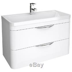 800mm Modern Bathroom Gloss White Wall Hung Vanity Unit Cabinet and Basin Sink