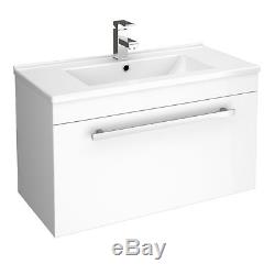 800mm Modern White Wall Mounted Hung Vanity Unit Milimalist Basin and Cabinet