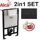 Alca 0.85m Concealed Wc Toilet Cistern Frame With Black Flush Plate 2in1 Set