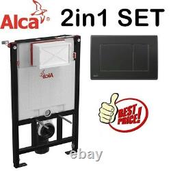 ALCA 0.85M CONCEALED WC TOILET CISTERN FRAME WITH BLACK MATT FLUSH PLATE 2in1