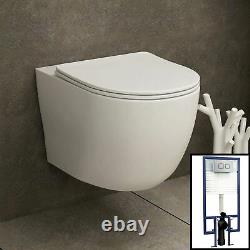 Abacus Wall Hung Rimless Toilet & Seat, Square Button Concealed WC Cistern Frame