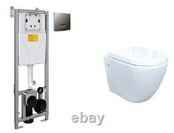 Adjustable WC Frame & Cistern with Chrome Flush Plate Wall Hung Toilet Bundle