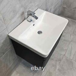 Aegean Wall Hung Vanity Basin Sink & Toilet Unit Set Suite Satin Black