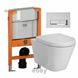All RAK Resort Rimless Wall Hung Pan WC Toilet Cistern Frame Dual Flush Plate