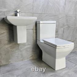 Amy Cloakroom Square Style wall hung basin & ped with Close Couple Toilet+ Seat