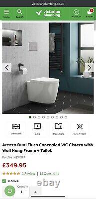 Arezzo Dual Flush Concealed WC Cistern with Wall Hung Frame + Toilet