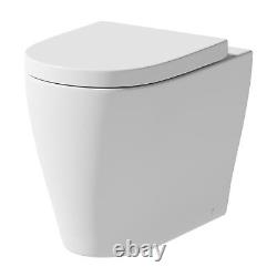 BTW Back To Wall Toilet Pan Curved WC Modern Top Mounted Soft Close Seat White