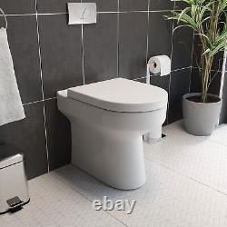 BTW Back To Wall Toilet Pan Round Modern Top Mounted Soft Close Seat White