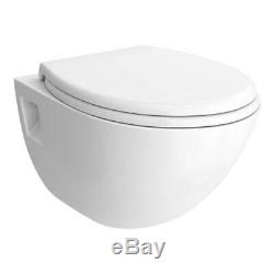 BTW Wall Hung Round Modern Toilet Pan White Ceramic Soft Close seat Bathroom WC