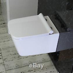 BTW Wall Hung Square Modern Toilet White Ceramic Soft Close seat Bathroom WC