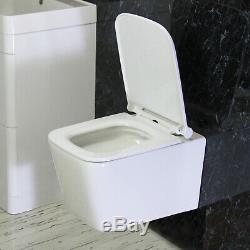 BTW Wall Hung Square Modern Toilet White Ceramic Soft Close seat Bathroom WC