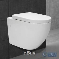 BTW back to wall pan round toilet WC soft close seat white hung toilet rimless