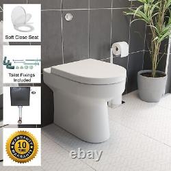 Back To Wall BTW Toilet Pan WC Soft Close Top Mounted Seat Cistern Flush Button