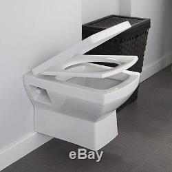 Back To Wall Toilet Bathroom BTW WC Wall Hung Mounted Square Soft Close Seat