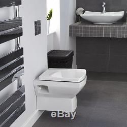 Back To Wall Toilet Bathroom BTW WC Wall Hung Mounted Square Soft Close Seat