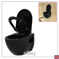Back to Wall-Hung Toilet Ceramic Black Bathroom WC Pan soft-close Seat Fixture