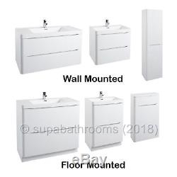 Bali Modern White Bathroom Vanity Unit Basin Sink 2 Drawer Storage Various Sizes