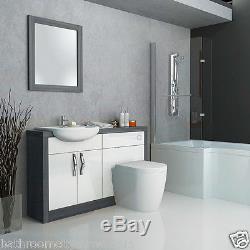 Bathroom 1700mm Shower Bath Suite with Grey White Vanity Unit Toilet and Sink