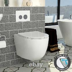 Bathroom Abacus Modern Wall Hung Rimless Toilet Round Pan & Slim Soft Close Seat