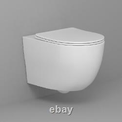 Bathroom Abacus Modern Wall Hung Rimless Toilet Round Pan & Slim Soft Close Seat