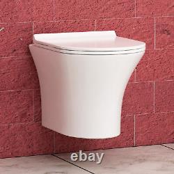 Bathroom Breeze Modern Wall Hung Rimless Toilet Round Pan & Slim Soft Close Seat