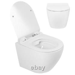 Bathroom Ceramic Wall Hung Toilet D Type WC With Soft Close Seat Modern White