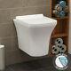 Bathroom Cube Modern Wall Hung Rimless Toilet Round Pan & Slim Soft Close Seat