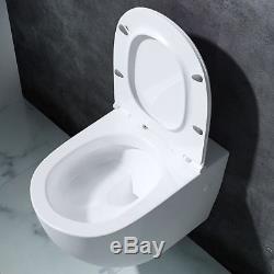 Bathroom D Shape White Wall Mounted Ceramic Toilet With Soft Close Round Seat