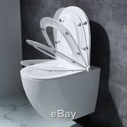 Bathroom D Shape White Wall Mounted Ceramic Toilet With Soft Close Round Seat