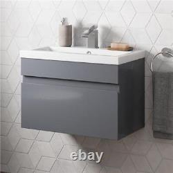 Bathroom Furniture Basin Vanity Toilet WC Unit Tall Cabinet Gloss Grey Modern