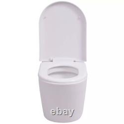 Bathroom Modern Wall Hung Toilet Pan Round WC Soft Close Toilet White T8Y1