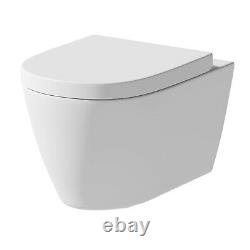 Bathroom Modern White Wall Hung WC Toilet Frame Dual Flush Button Chrome Ceramic