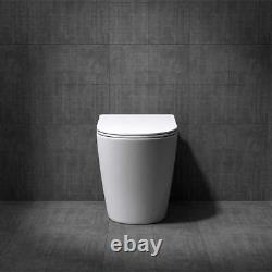 Bathroom Toilet Pan Ceramic Back to Wall Rimless WC White & Soft Close Seat 54cm