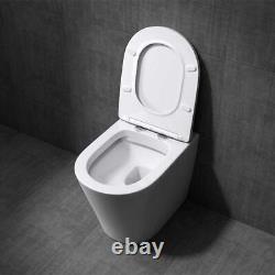 Bathroom Toilet Pan Ceramic Back to Wall Rimless WC White & Soft Close Seat 54cm